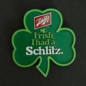 Vintage 80's Irish I Had A Schlitz Beer Shamrock Plastic Pinback Button Promo Pc